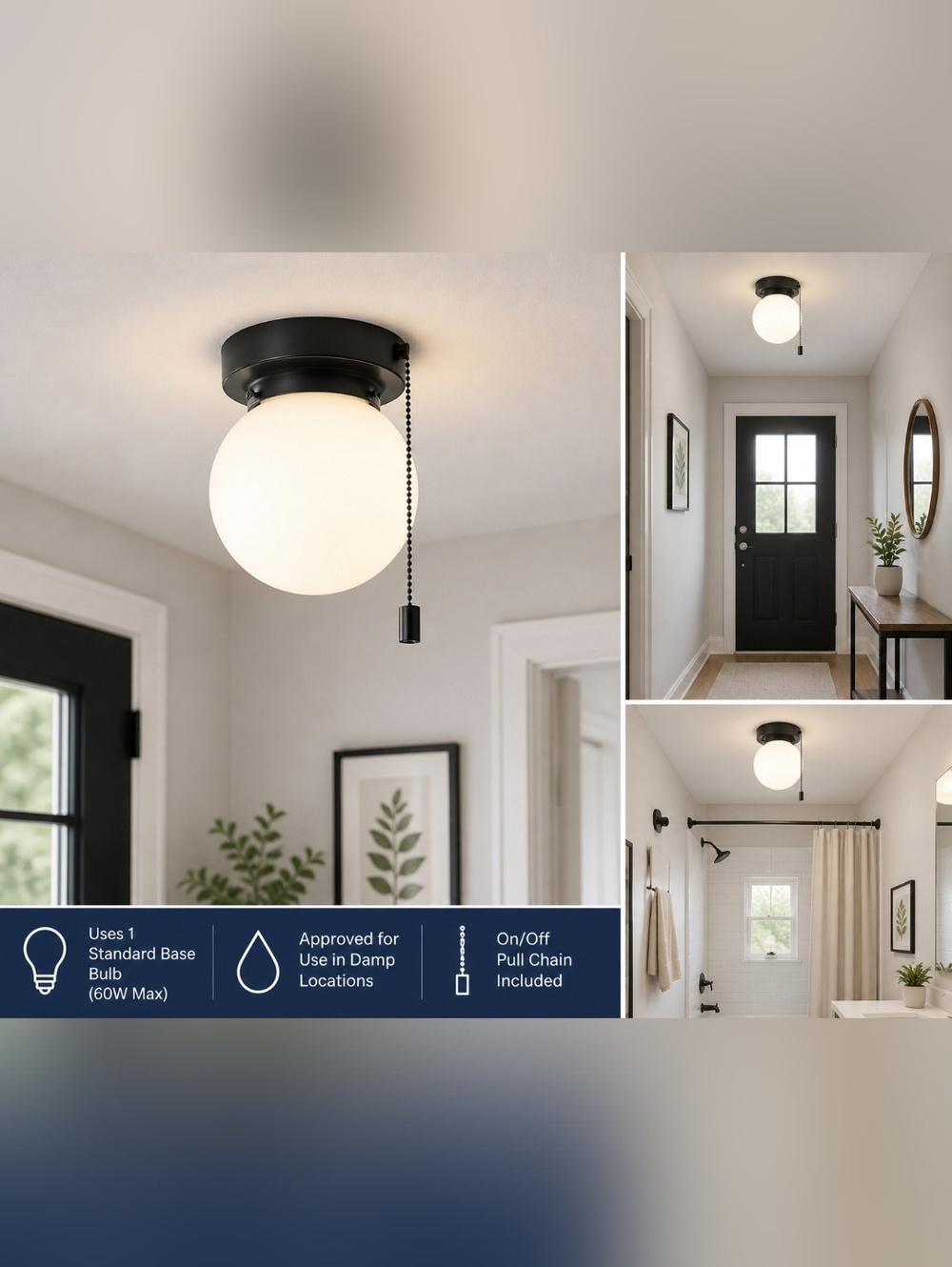 Project Source 6 in Globe Flush Mount Ceiling Light Matte Black White Glass Shad